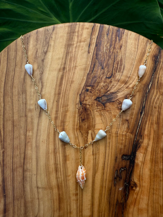 Miter and small cone shell necklace