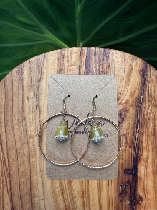 ~Hawaiian Olive-Green Hoop Earrings